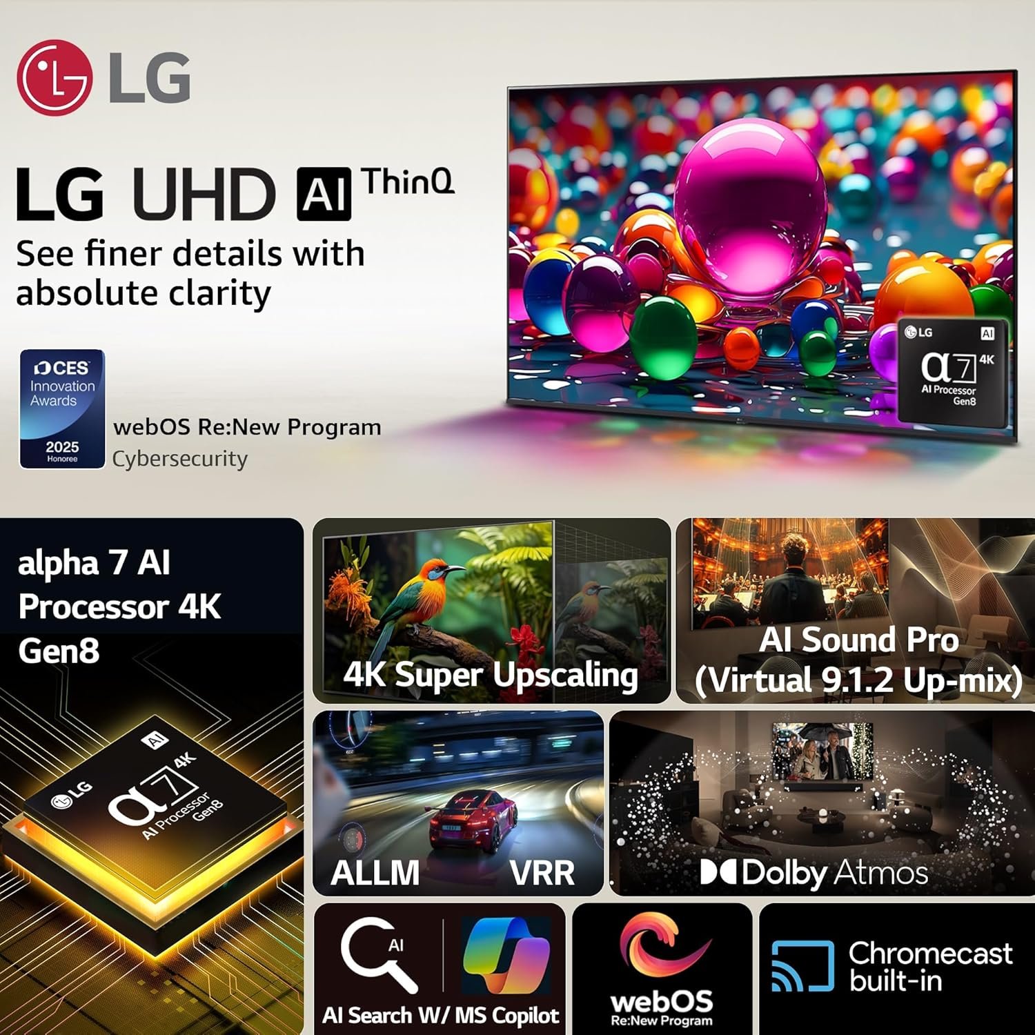 LG 139 cm (55) 4K UHD AI TV (UA8300), α7 AI Processor Gen8, FILMMAKER MODE™, with Dolby Atmos 2025 - Image 3