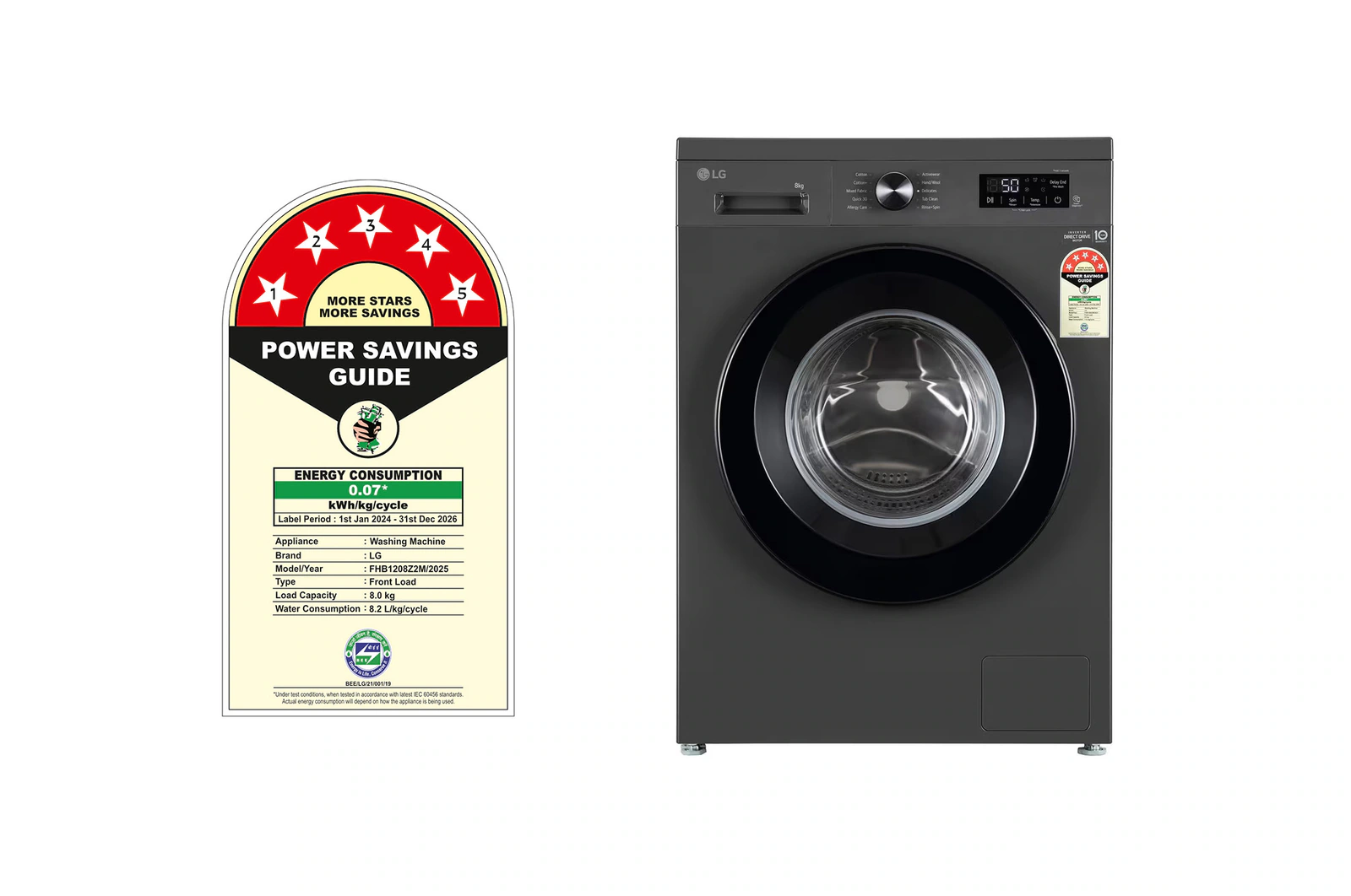 LG 8KG Front Load Washing Machine, Inverter Direct Drive, Middle Black - Image 8