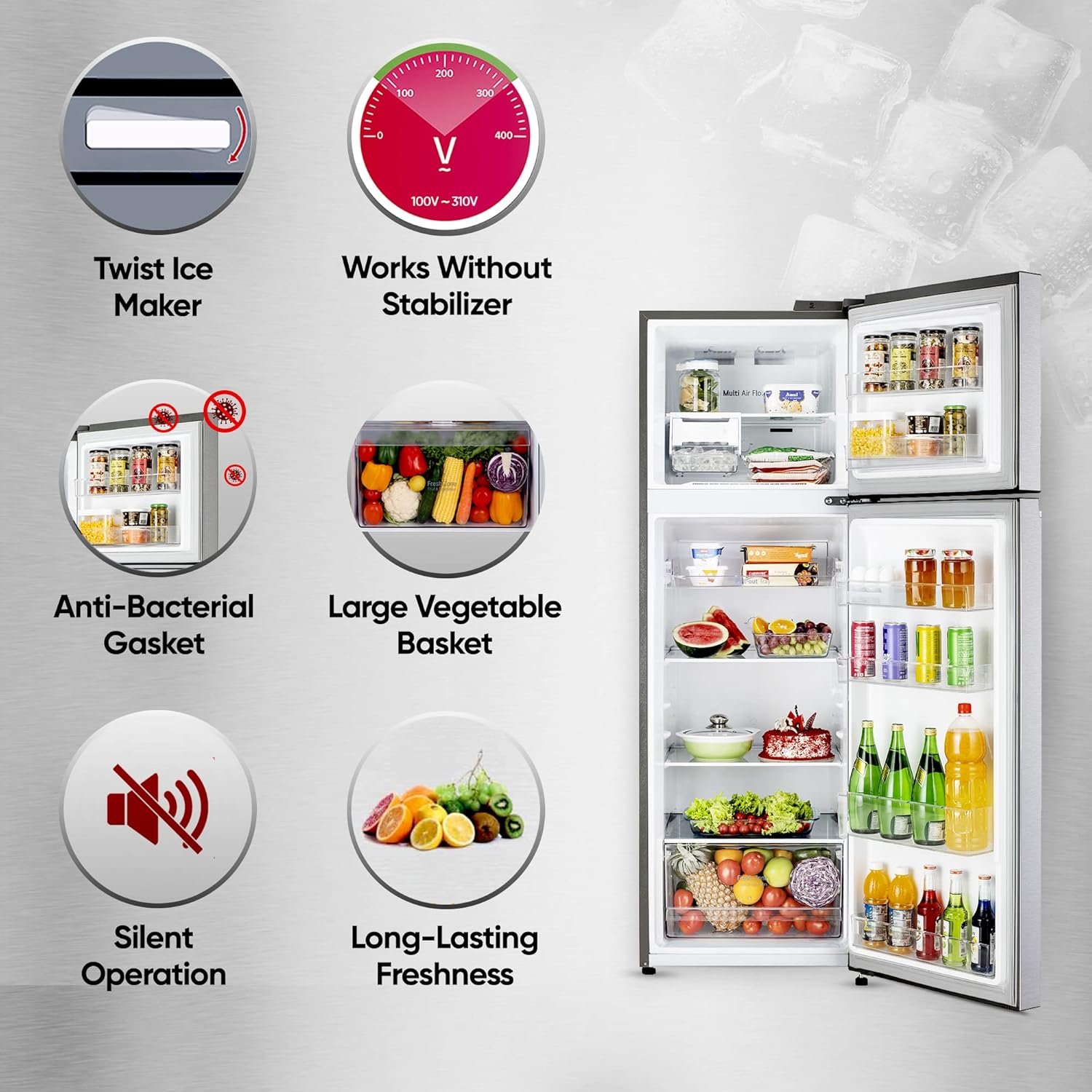 LG 272L Double Door Refrigerator, Smart Diagnosis™, Dazzle Steel Finish, 2 Star - Image 4