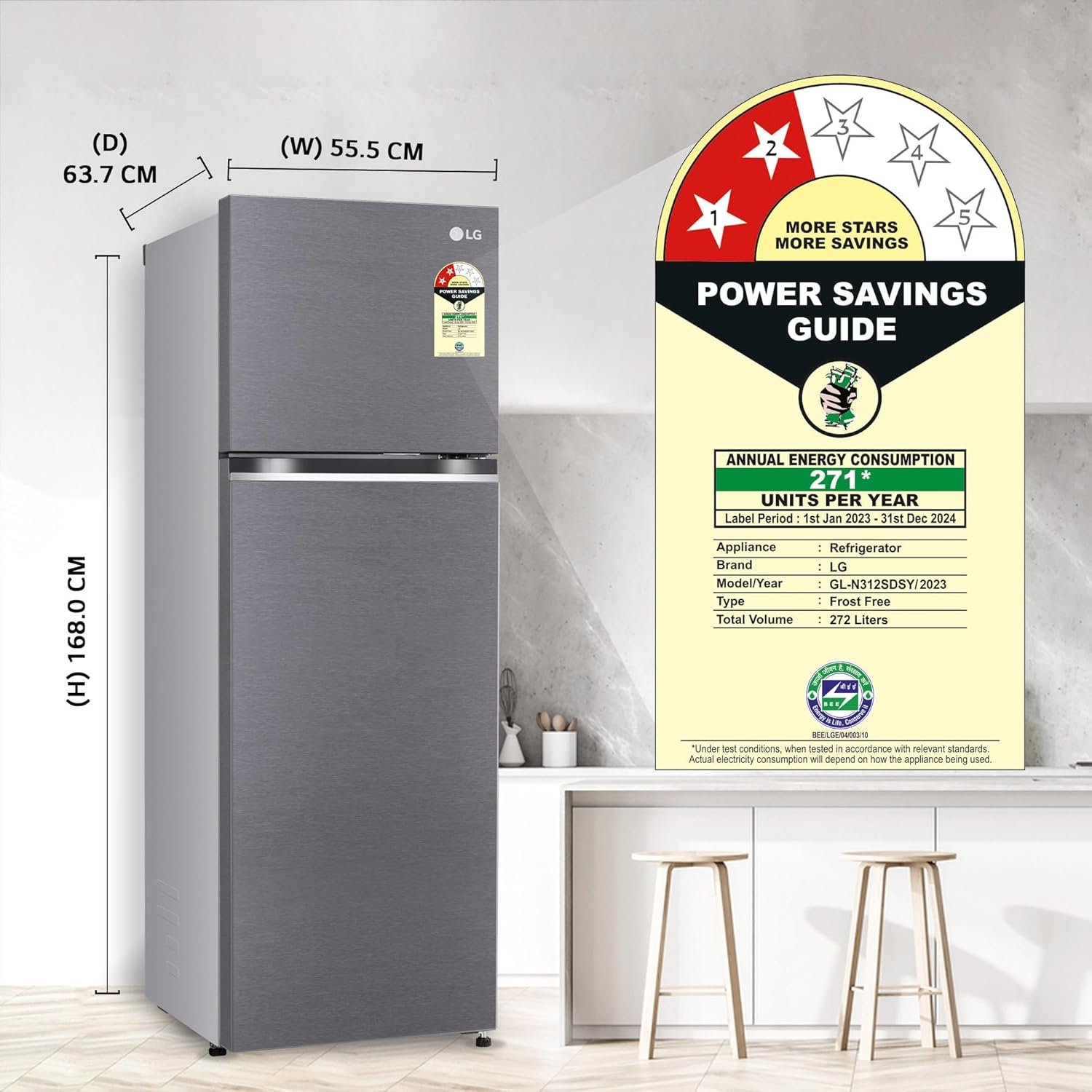 LG 272L Double Door Refrigerator, Smart Diagnosis™, Dazzle Steel Finish, 2 Star - Image 5