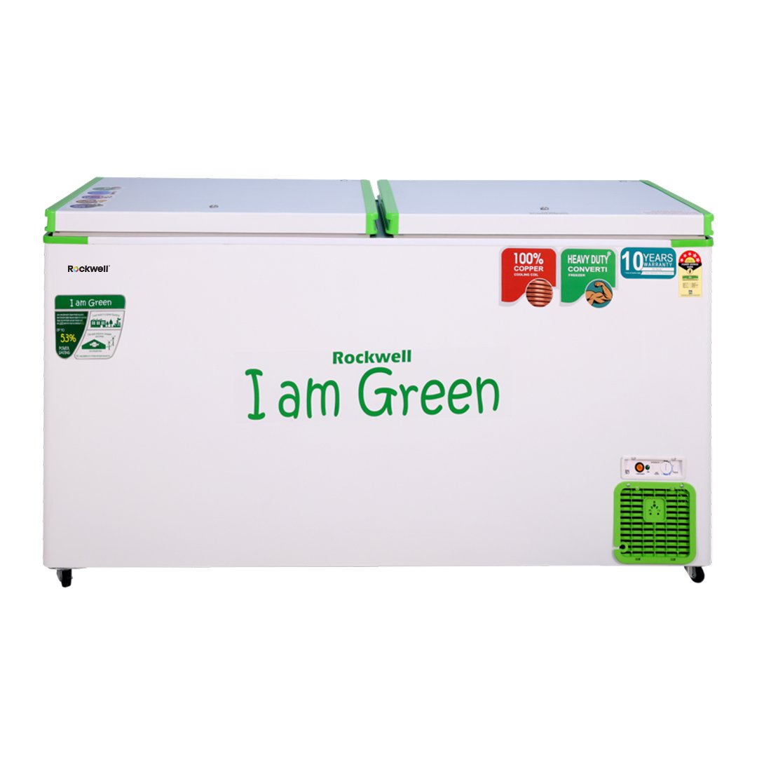 ROCKWELL 550DDUC, Convertible GREEN Deep Freezer, Double Door, with 10 yrs. Warranty on Cooling Coil and Upto 53% Power Saving