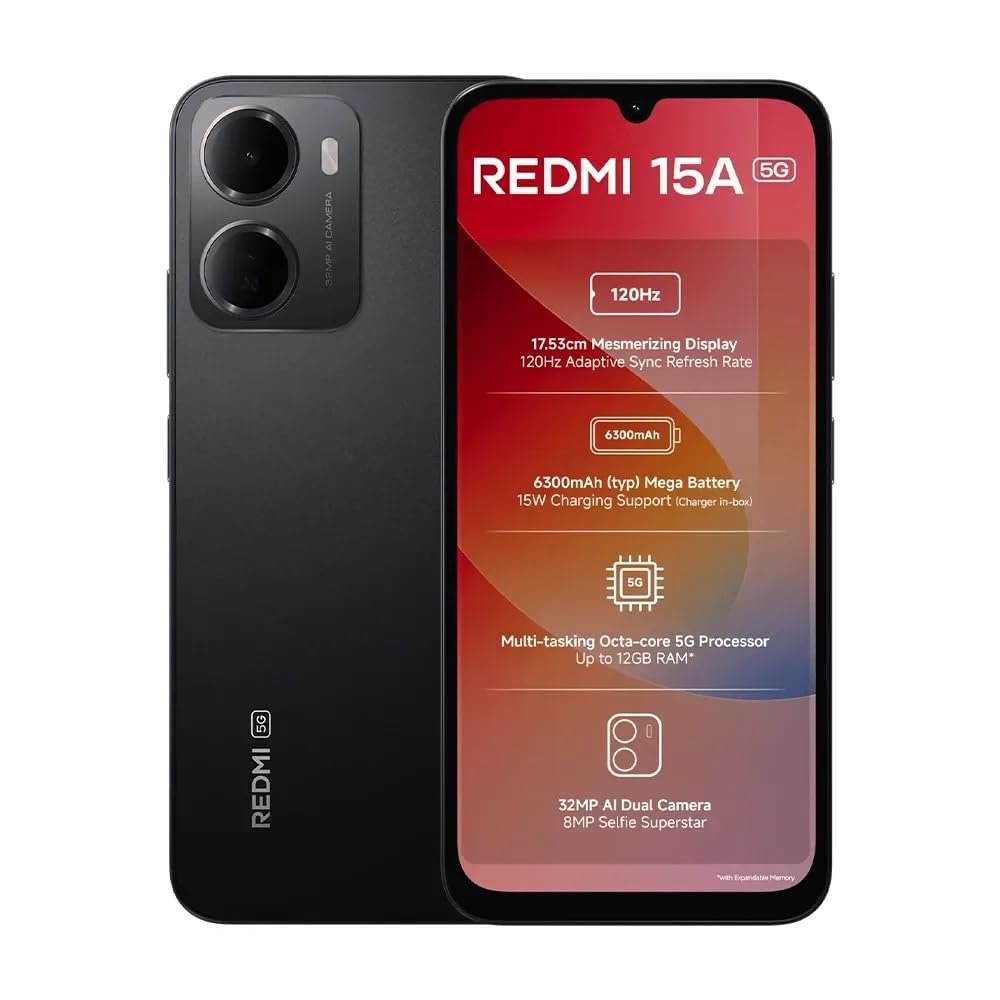 Redmi 15A 5G 6300mAh Battery (6GB RAM, 128GB Storage)