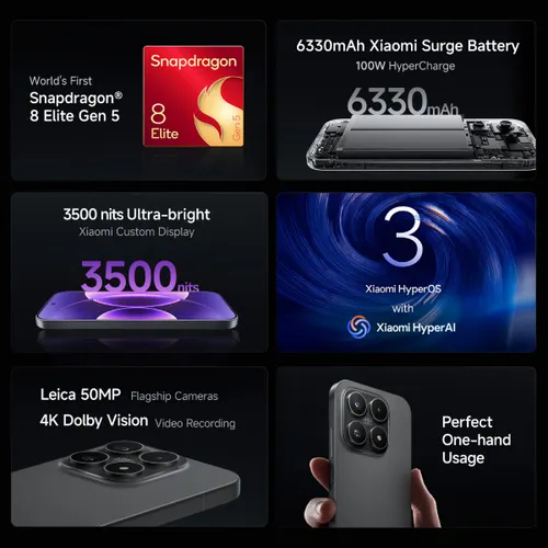 Xiaomi 17 (12GB RAM, 512GB Storage) | Snapdragon 8 Elite Gen 5 | 6330mAh Battery | Leica 50MP Triple Camera | Black - Image 2