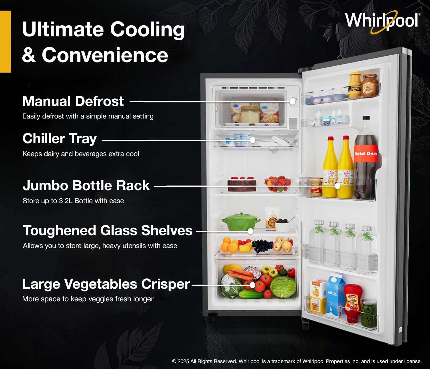 Whirlpool * 192 L 4 Star Glassdoor Inverter Direct Cool Ice Magic Pro Single Door Refrigerator (215 IMPRO GD PRM 4S INV SILVIA) - Image 4