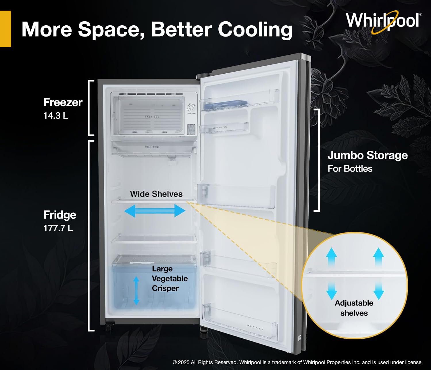 Whirlpool * 192 L 4 Star Glassdoor Inverter Direct Cool Ice Magic Pro Single Door Refrigerator (215 IMPRO GD PRM 4S INV SILVIA) - Image 5