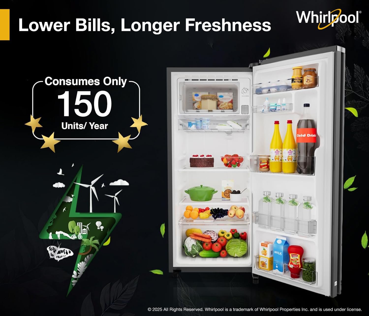 Whirlpool * 192 L 4 Star Glassdoor Inverter Direct Cool Ice Magic Pro Single Door Refrigerator (215 IMPRO GD PRM 4S INV SILVIA) - Image 6