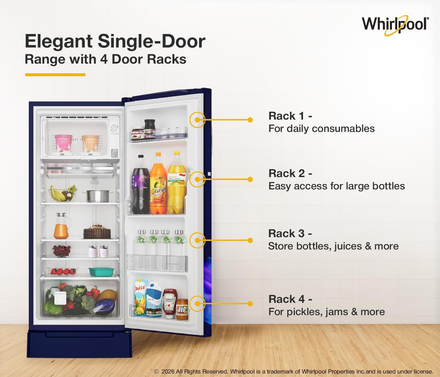 Whirlpool * 207 L 3 Star Icemagic Pro Inverter Direct-Cool Single Door Refrigerator (230 IMPRO ROY 3S SAPPHIRE SILK-Y, Blue, 2026 Model) - Image 3