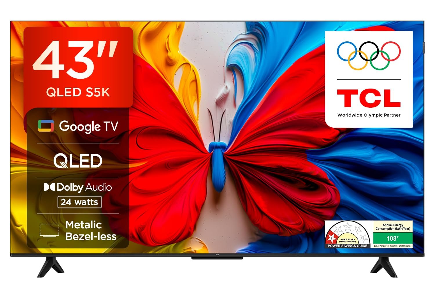 TCL 108 cm (43 inches) FHD Smart QLED Google TV | Dolby Audio 24 watts | HDR 10 | Metallic Bezel-Less | Multiple Viewing Mode | 43S5K - Image 2