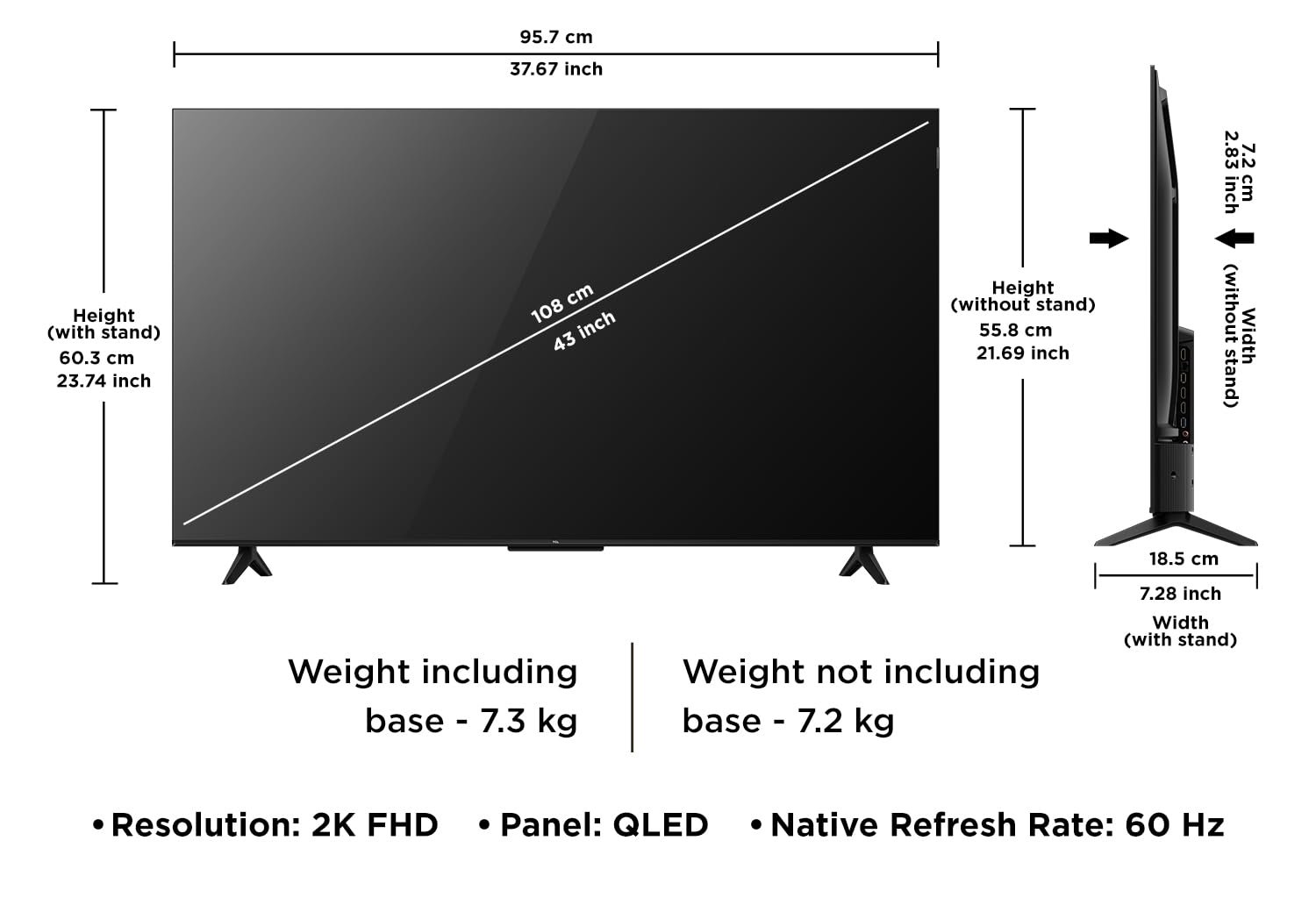 TCL 108 cm (43 inches) FHD Smart QLED Google TV | Dolby Audio 24 watts | HDR 10 | Metallic Bezel-Less | Multiple Viewing Mode | 43S5K - Image 3